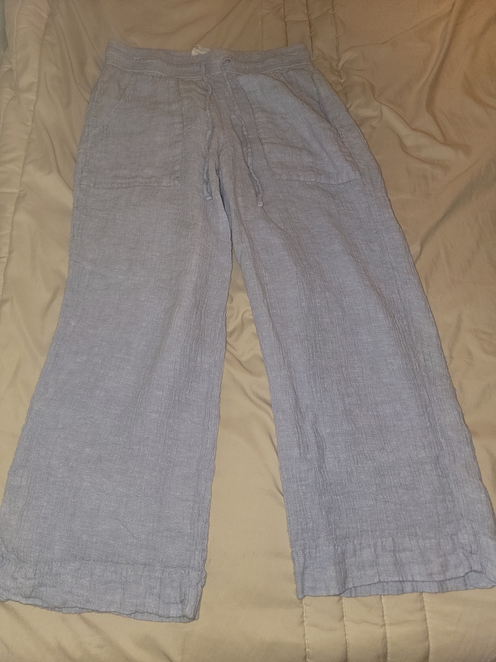 Light Blue Linen Blend Drawstring Pants